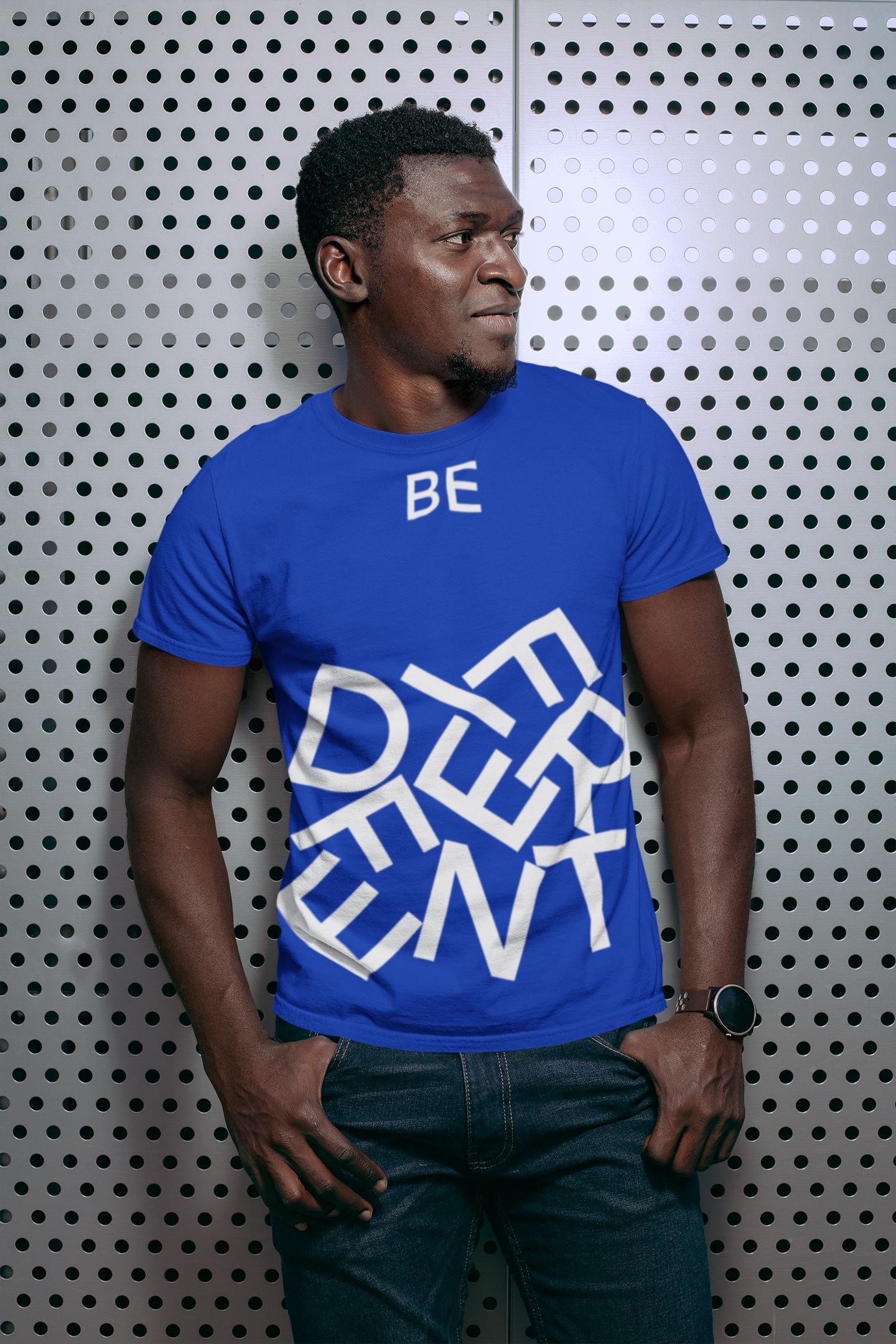Be Different Royal Blue and White Tumbled Letters T-Shirt*