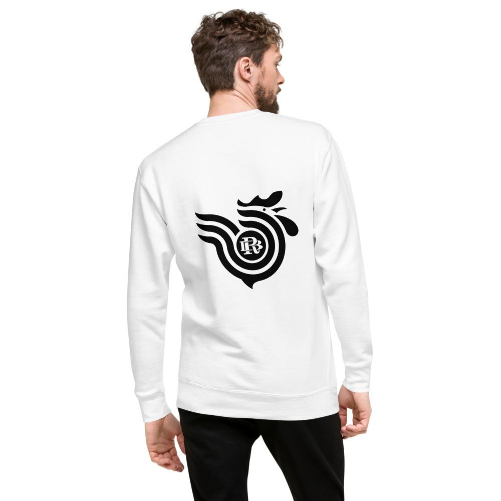 Black Rooster Curved Logo Unisex Fleece Pullover (White)