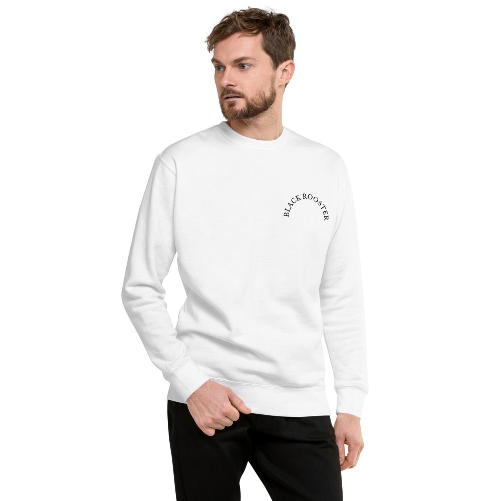 Black Rooster Curved Logo Unisex Fleece Pullover (White)