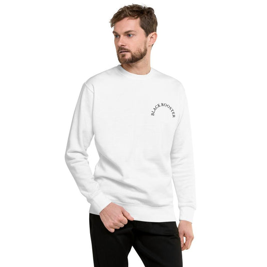 Black Rooster Curved Logo Unisex Fleece Pullover (White)
