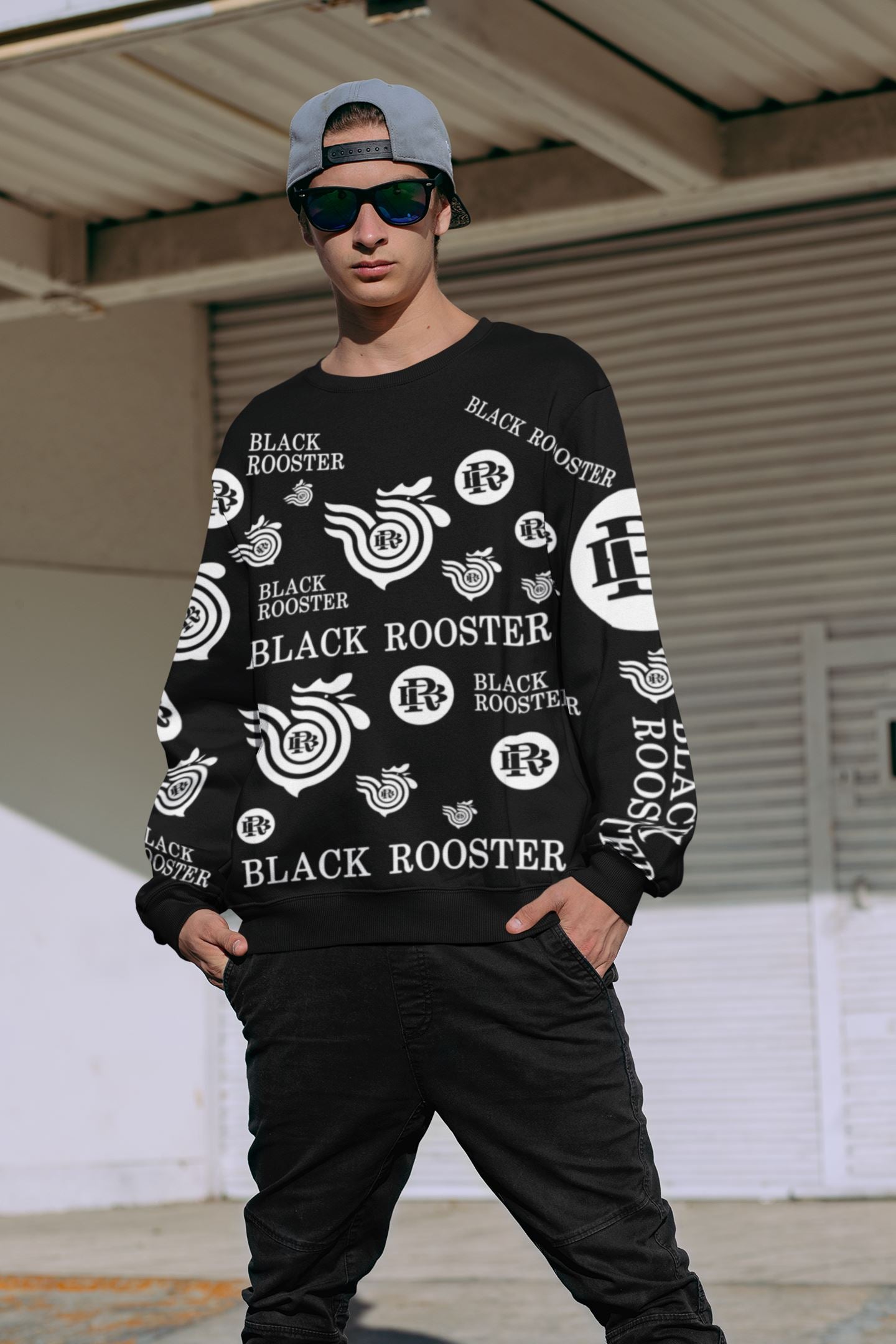 New! Black Rooster Monogram Unisex Pullover
