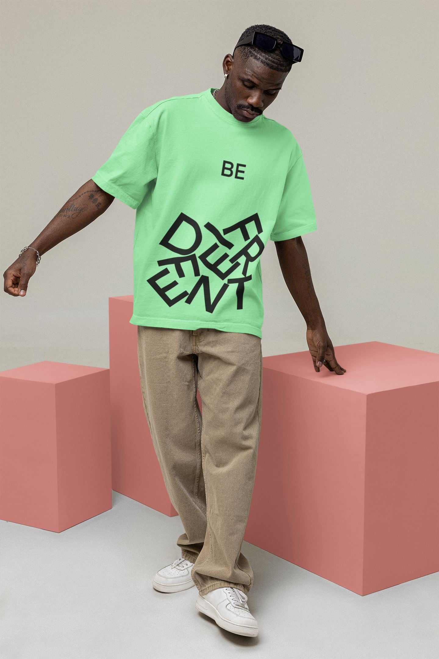 Be Different Mint and Black Tumbled Letters T-Shirt