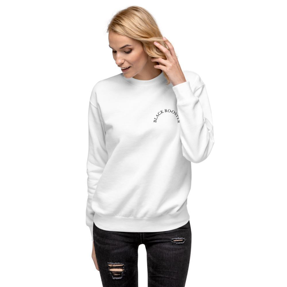 Black Rooster Curved Logo Unisex Fleece Pullover (White)