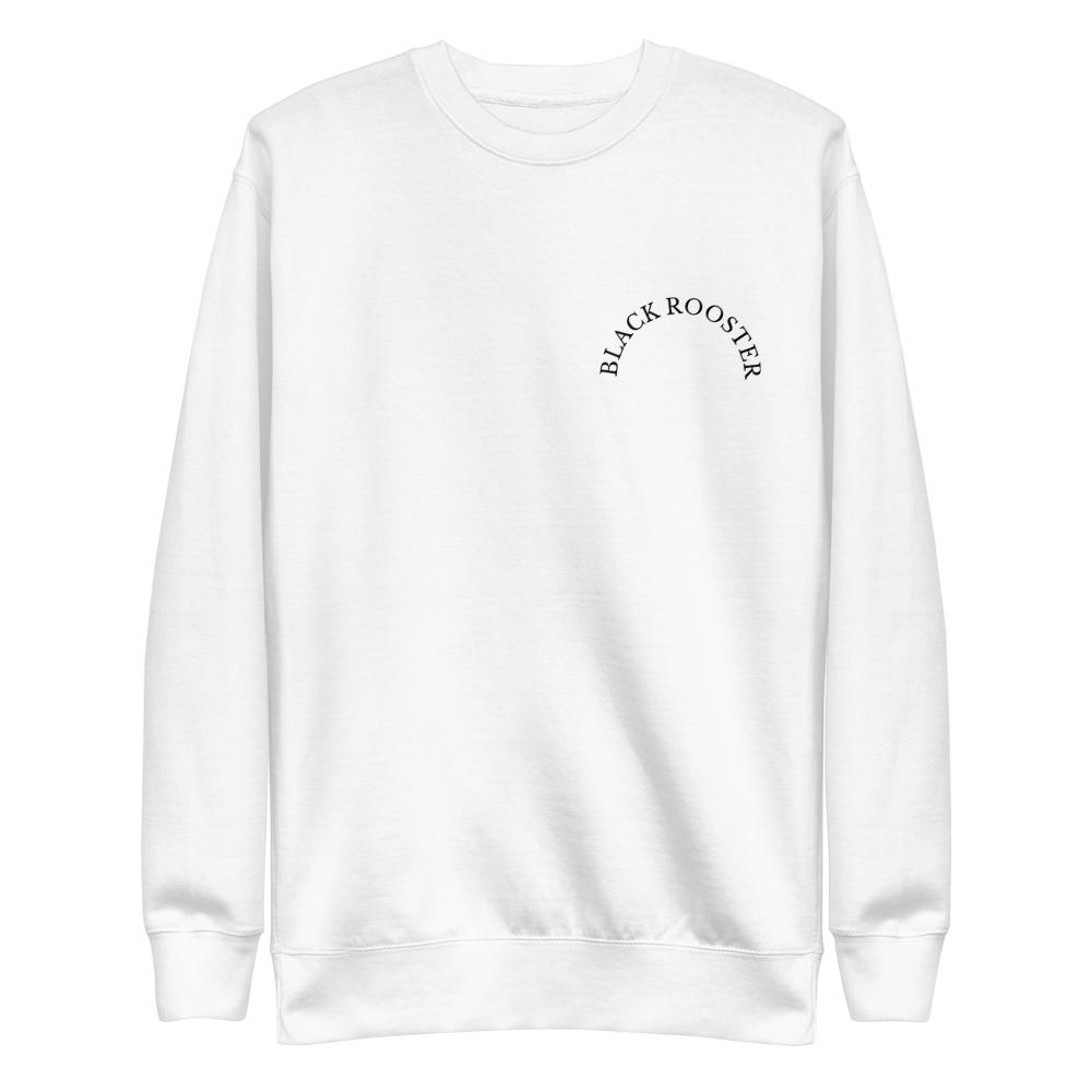 Black Rooster Curved Logo Unisex Fleece Pullover (White)